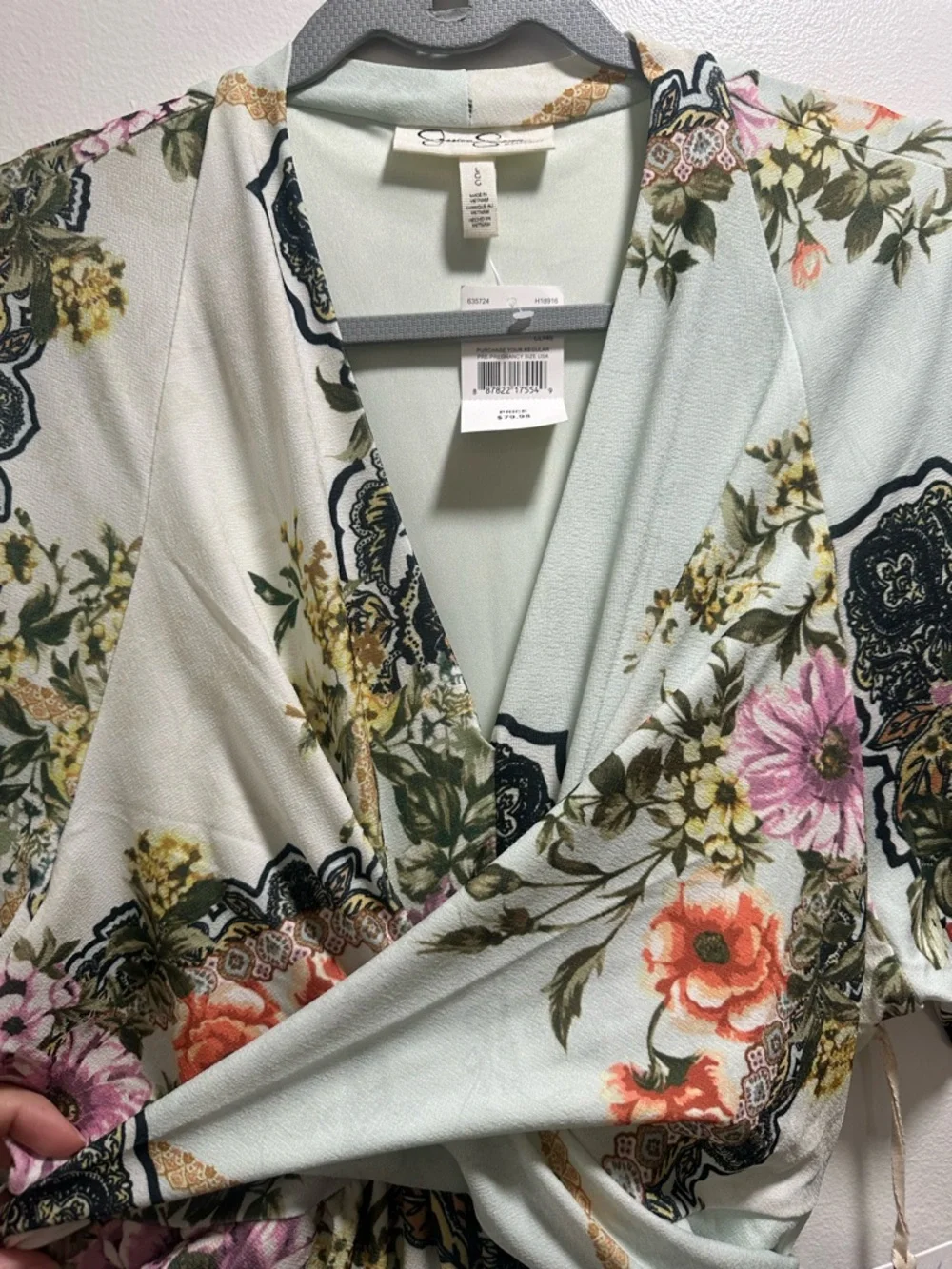 Jessica Simpson Maternity Floral boho Dress Tie Waist V-Neck mint Green Size L